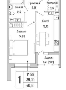 1-к квартира, вторичка, 41м2, 6/9 этаж