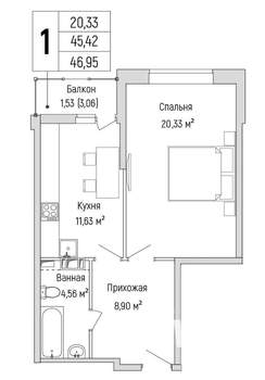 1-к квартира, вторичка, 47м2, 9/9 этаж