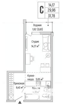 Студия квартира, вторичка, 32м2, 3/9 этаж