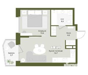 1-к квартира, вторичка, 37м2, 2/8 этаж