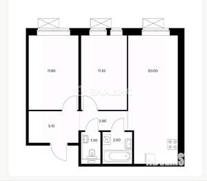 2-к квартира, вторичка, 55м2, 8/9 этаж