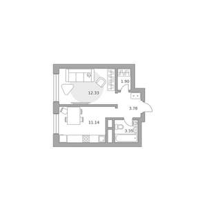 1-к квартира, вторичка, 33м2, 19/25 этаж