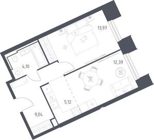 1-к квартира, строящийся дом, 45м2, 3/30 этаж
