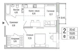 1-к квартира, вторичка, 57м2, 8/9 этаж