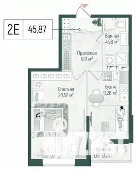 1-к квартира, вторичка, 48м2, 8/10 этаж