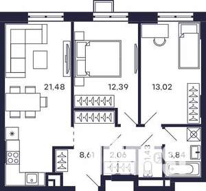 2-к квартира, вторичка, 63м2, 5/28 этаж