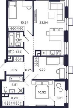 3-к квартира, строящийся дом, 81м2, 3/28 этаж
