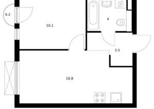 1-к квартира, вторичка, 35м2, 1/9 этаж