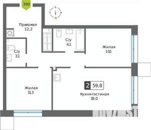 2-к квартира, вторичка, 60м2, 4/32 этаж