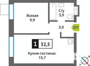 1-к квартира, вторичка, 33м2, 4/9 этаж