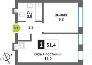 Студия квартира, вторичка, 31м2, 7/9 этаж