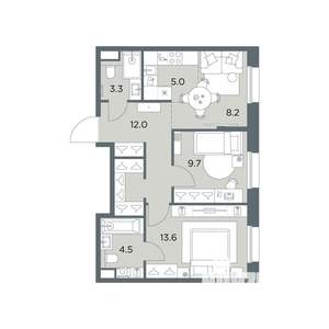 3-к квартира, вторичка, 56м2, 2/6 этаж