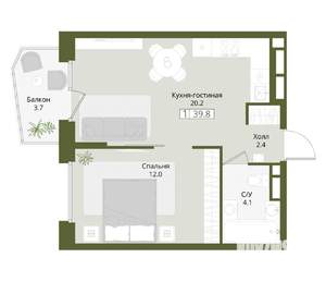 1-к квартира, вторичка, 40м2, 7/8 этаж