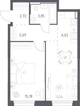 1-к квартира, строящийся дом, 46м2, 10/24 этаж