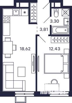 1-к квартира, строящийся дом, 40м2, 20/28 этаж