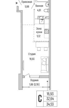 Студия квартира, вторичка, 35м2, 5/9 этаж