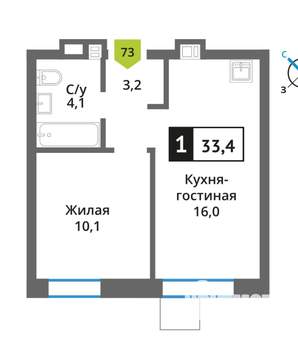 1-к квартира, вторичка, 33м2, 2/9 этаж