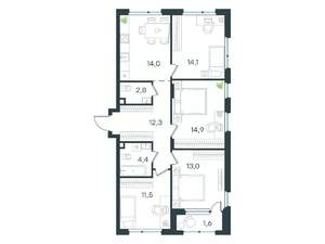 4-к квартира, вторичка, 89м2, 2/15 этаж