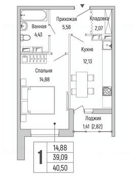 1-к квартира, вторичка, 41м2, 7/9 этаж