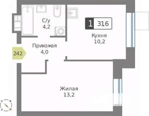 1-к квартира, строящийся дом, 32м2, 2/9 этаж
