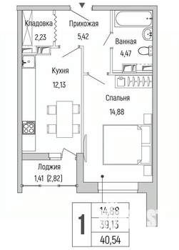 1-к квартира, вторичка, 41м2, 8/9 этаж