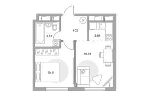 2-к квартира, строящийся дом, 31м2, 12/14 этаж