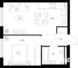 1-к квартира, вторичка, 36м2, 9/9 этаж