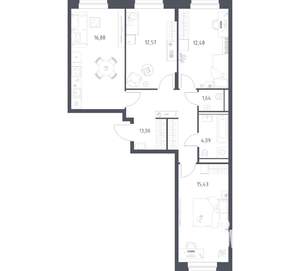 3-к квартира, вторичка, 76м2, 13/24 этаж