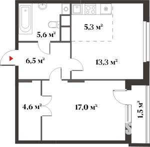 2-к квартира, вторичка, 53м2, 3/6 этаж