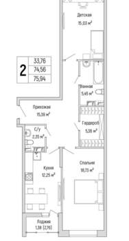 2-к квартира, вторичка, 76м2, 4/9 этаж