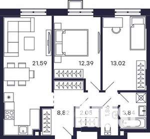 2-к квартира, строящийся дом, 64м2, 2/28 этаж