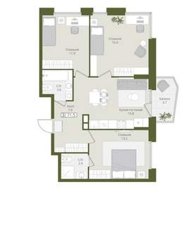 3-к квартира, вторичка, 72м2, 3/8 этаж