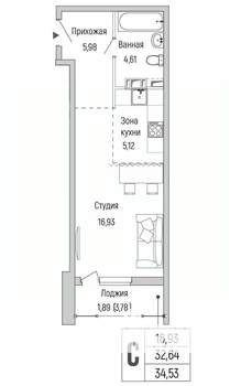 Студия квартира, вторичка, 35м2, 7/9 этаж