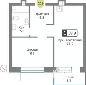1-к квартира, строящийся дом, 40м2, 8/9 этаж