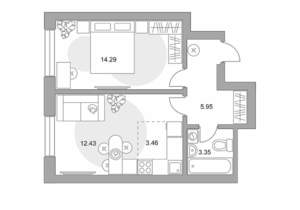 2-к квартира, строящийся дом, 39м2, 23/23 этаж