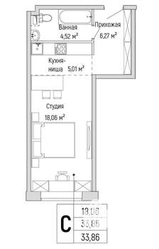 Студия квартира, вторичка, 34м2, 2/9 этаж