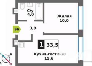 1-к квартира, вторичка, 34м2, 9/9 этаж
