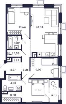 3-к квартира, строящийся дом, 81м2, 3/28 этаж