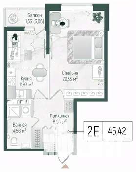 1-к квартира, вторичка, 47м2, 9/10 этаж