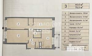 3-к квартира, вторичка, 76м2, 4/4 этаж
