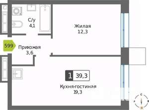1-к квартира, вторичка, 39м2, 18/32 этаж
