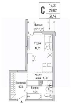 Студия квартира, вторичка, 31м2, 8/9 этаж