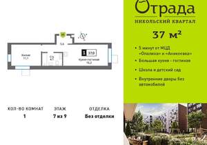 1-к квартира, вторичка, 37м2, 7/9 этаж