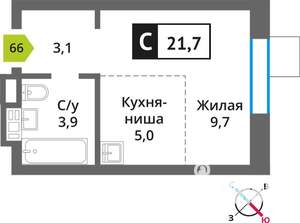 Студия квартира, вторичка, 22м2, 3/9 этаж