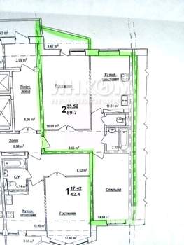 2-к квартира, вторичка, 57м2, 10/17 этаж