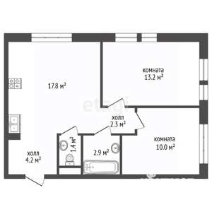 2-к квартира, вторичка, 51м2, 8/9 этаж
