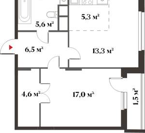 2-к квартира, вторичка, 51м2, 1/6 этаж