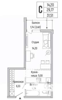 Студия квартира, вторичка, 32м2, 9/9 этаж