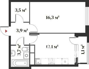 1-к квартира, вторичка, 41м2, 5/6 этаж