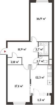 2-к квартира, вторичка, 65м2, 3/6 этаж